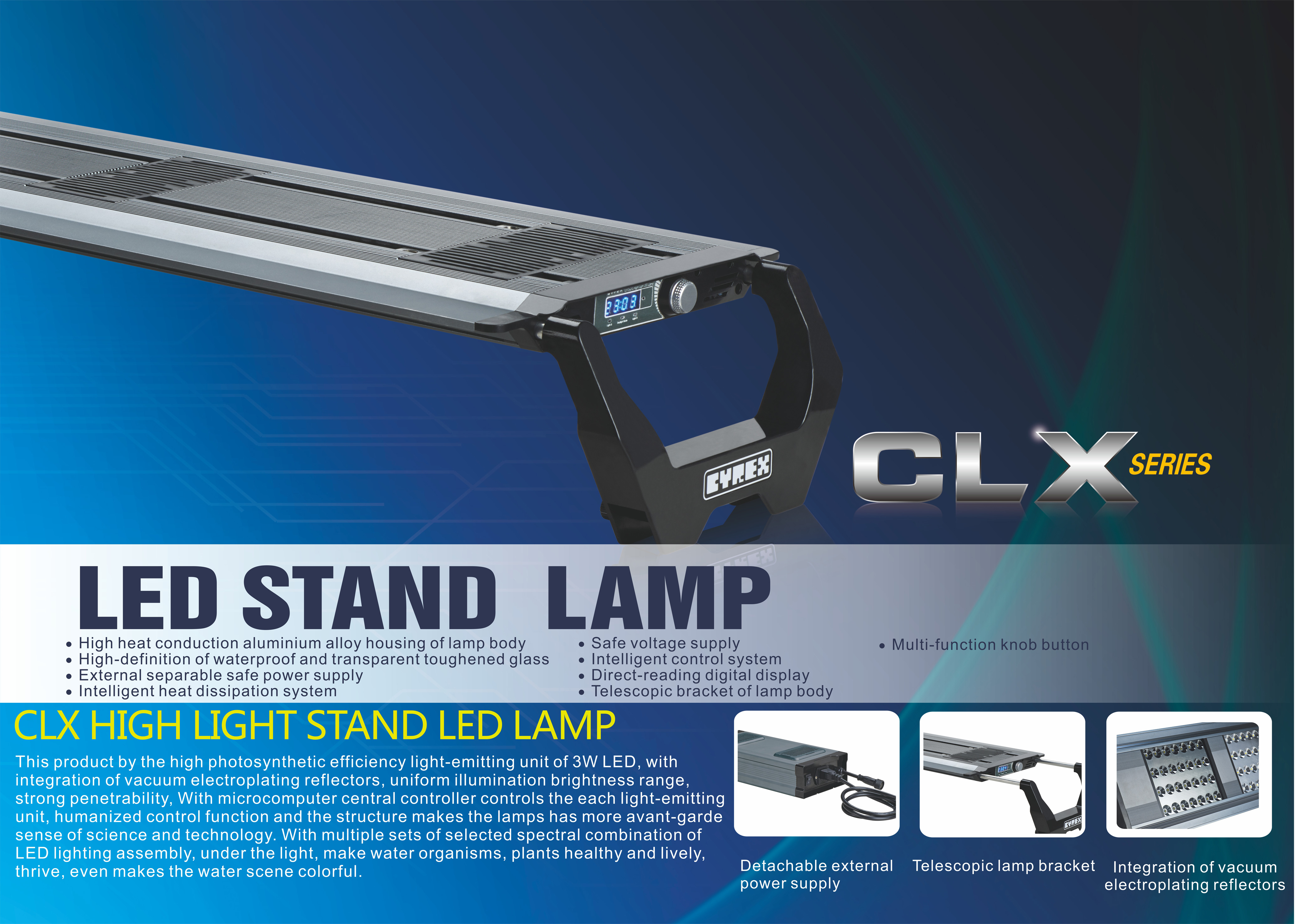 CYREX светильник LED CLX-1F, для пресноводного аквариума, программируемый, 50см, 84Вт,черный, на аквариум 60-90см