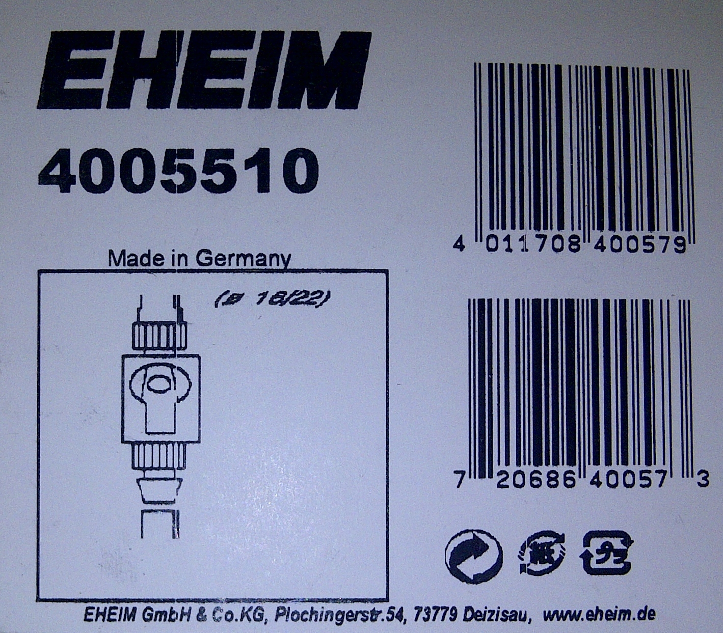 EHEIM 4005510 Кран одинарный 16/22мм