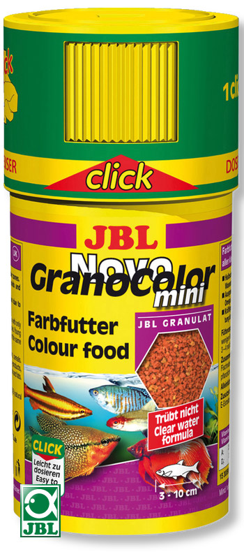 JBL NovoGranoColor mini Основной корм цветные мини-гранулы для усиления цвета маленьких рыб с дозатором 100мл (38г) - Кликните на картинке чтобы закрыть
