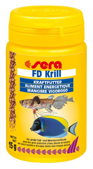 SERA FD KRILL сублимированный криль - состоит из мелкого вида креветок, богатых протеином, предназначен для укрепления слабых рыбок, повышает готовность к икрометанию 100мл