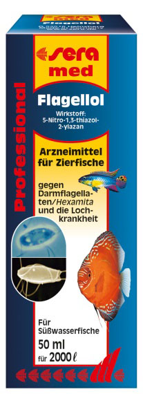 SERA FLAGELLOL (Флагелол) лекарство для рыб в пресноводных аквариумах против кишечных паразитов (Spironucleus/Hexamita), для лечения болезни "дыр в голове" на 2000л 50мл