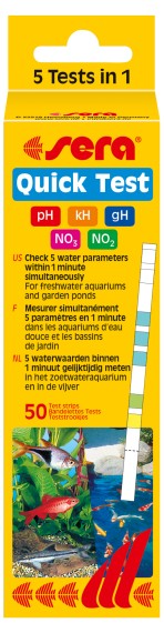 SERA QUICK-TEST 50 полосок - быстрый тест 5 параметров воды - pH, gH, kH, NO2, NO3