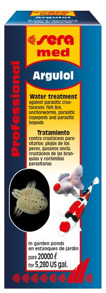 SERA ARGULOL (Аргулол) - лекарство для прудовых рыб против паразитов-рачков: карпоедов (Argulus), якорного червя (Lernaea), веслоногих рачков-паразитов (Ergasilus) и паразитов-изопод на 20000л 100мл