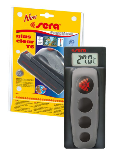 SERA GLAS-CLEAR T6 Магнитный скребок со встроенным цифровым термометром для стёкол толщиной до 6мм - Кликните на картинке чтобы закрыть