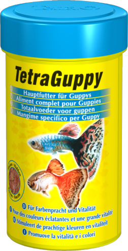 TetraGuppy корм для гуппи, пецилий, меченосцев и других живородящих пецилиевых рыб, хлопья 100мл