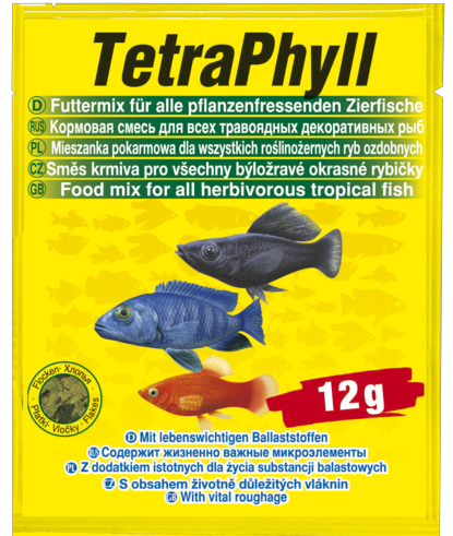 TetraPhyll - растительные хлопья травоядных рыб - гуппи, пецилий, африканских цихлид, пакетик 12г