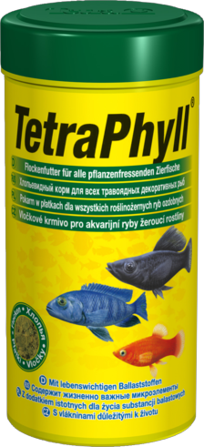TetraPhyll - растительные хлопья травоядных рыб - гуппи, пецилий, африканских цихлид, 250мл - Кликните на картинке чтобы закрыть