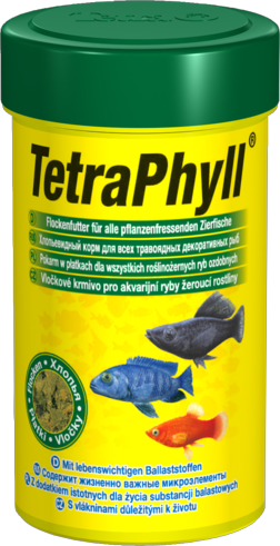 TetraPhyll - растительные хлопья травоядных рыб - гуппи, пецилий, африканских цихлид, 100 мл - Кликните на картинке чтобы закрыть