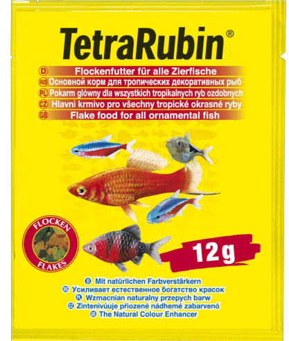 TetraRubin - корм для улучшения окраса всех видов рыб с высоким содержанием каротиноидов, хлопья, пакетик 12г