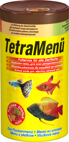 TetraMenu - корм для всех видов рыб, мелкие хлопья, 4 вида в одной баночке, 250мл